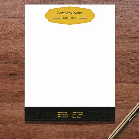 Restaurants Yellow And Black Monogram Customized Printed Letterheads