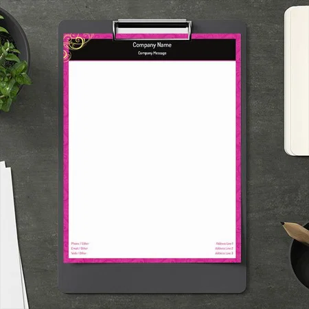 Pink Border Gold Swirl Design Customized Printed Letterheads