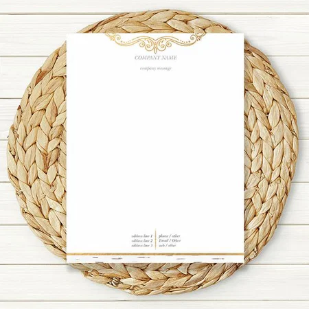 Simple Gold White Floral Customized Printed Letterheads