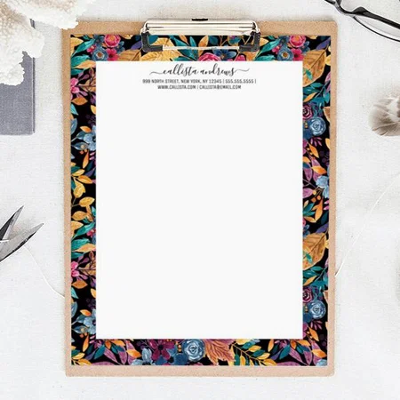 Floral Leaves Berry Watercolor Pattern Customized Printed Letterheads