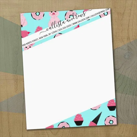 Cute Pink Mint Piggy Donut Ice Cream Cone Pattern Customized Printed Letterheads