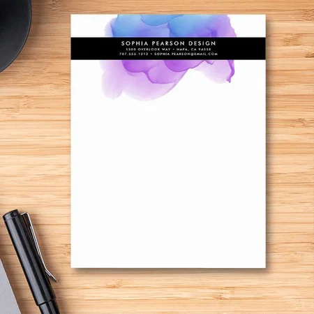Modern Blue Pink Watercolor Customized Printed Letterheads
