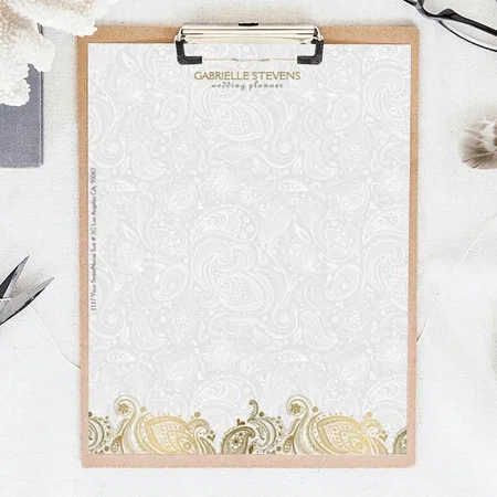 Elegant Gold And White Paisley Lace Pattern Design Customized Printed Letterheads