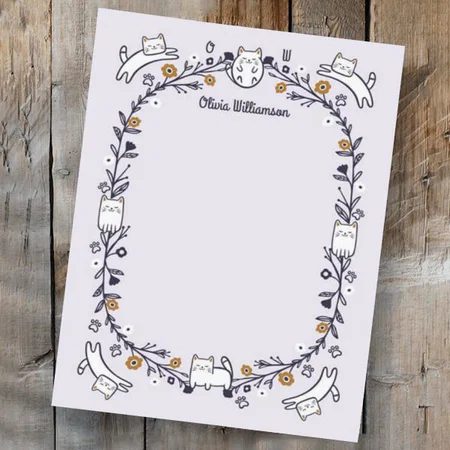 Floral Sweet Little Kitty Frame Customized Printed Letterheads