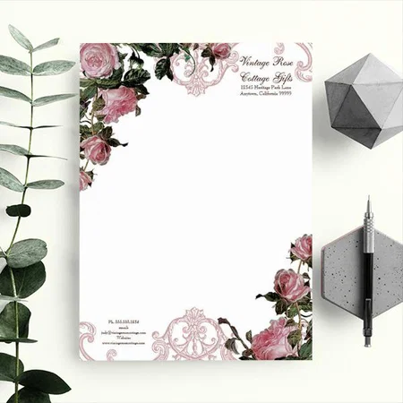 Trellis Rose Vintage Design Customized Printed Letterheads