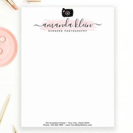 Cute Minimalist Photographer Camera Customized Printed Letterheads
