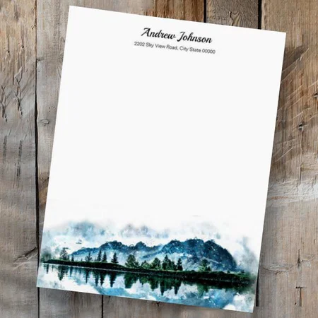 Watercolor Mountains Design Customized Printed Letterheads