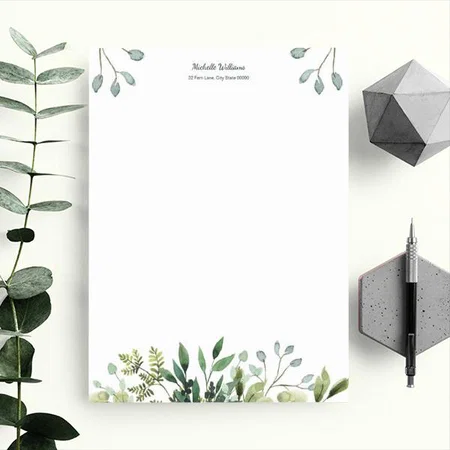 Green Leaves Watercolor Design Customized Printed Letterheads