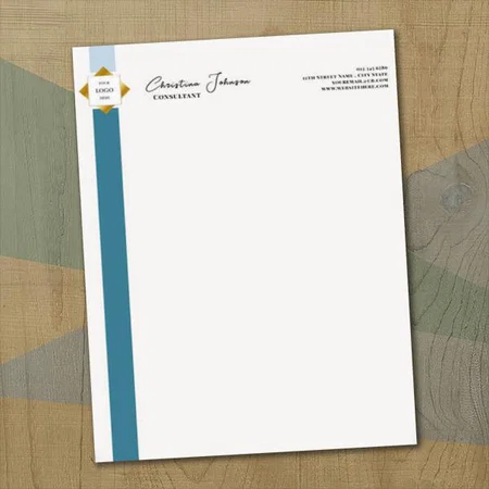 Trendy Teal Stripes Gold Logo Customized Printed Letterheads