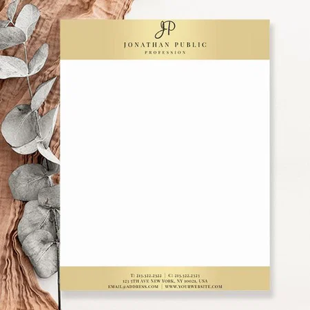 Gold Elegant Monogram Template Glamorous Customized Printed Letterheads
