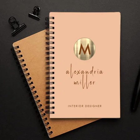 Peach and Gold Monogram Customized Photo Printed Notebook