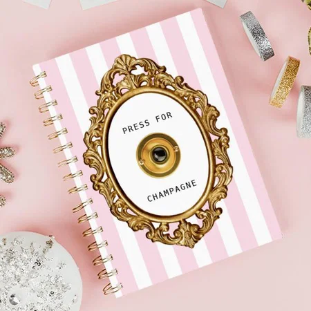 Press For Champagne Pink Stripes Design Customized Photo Printed Notebook