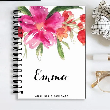 Watercolor Pink Flowers Customized Photo Printed Notebook