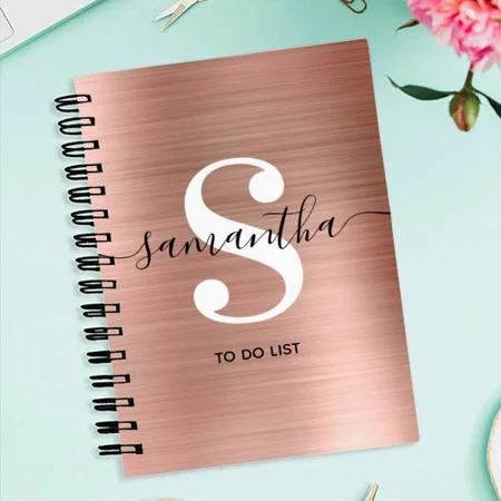 Rose Gold Foil Signature Monogram Customized Photo Printed Notebook
