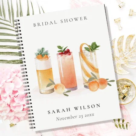 Cute Fruit Cocktail Blush Orange Bridal Shower Customized Photo Printed Notebook