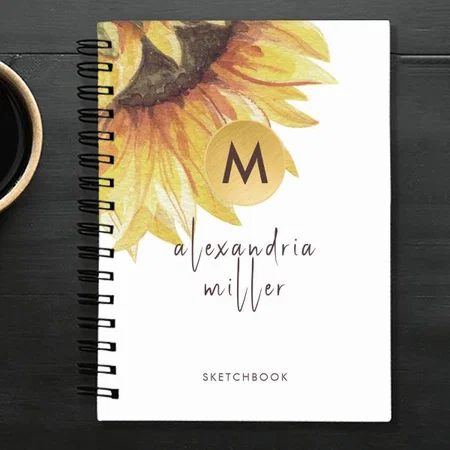Sunflower Design Monogram Customized Photo Printed Notebook
