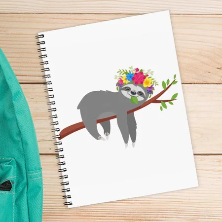 Pretty Floral Sloth Design Customized Photo Printed Notebook