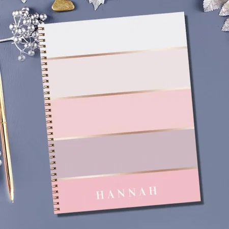 Blush Lavender Rose Gold Wide Stripes Customized Photo Printed Notebook