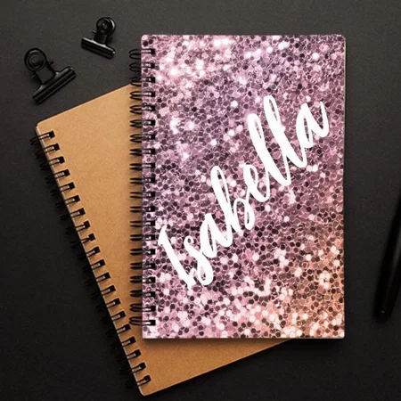Monogram Name Pink Glitter Customized Photo Printed Notebook