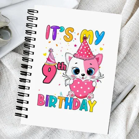 It'S My 9Th Birthday Girl with Cat Design Customized Photo Printed Notebook