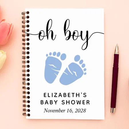 Baby Boy Shower Blue Feet Guest Customized Photo Printed Notebook