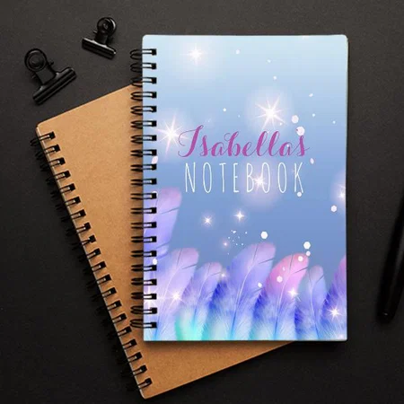 Boho Pastel Purple Pink Feathers Sparkles Customized Photo Printed Notebook