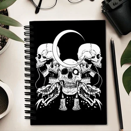Creepy Skulls Crescent Gothic Moon Witchy Snake Customized Photo Printed Notebook