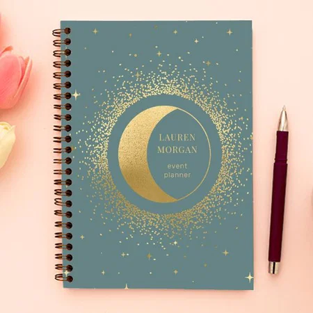Gold Moon Monogram Customized Photo Printed Notebook