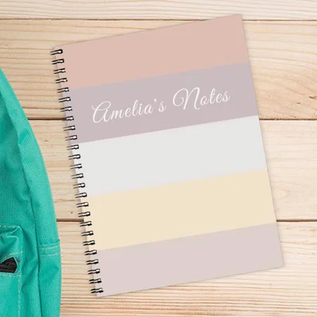 Retro Pastel Stripes Rose Pink Grey Monogrammed Customized Photo Printed Notebook