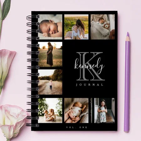 Monogram & Script Name Photo Collage Customized Photo Printed Notebook