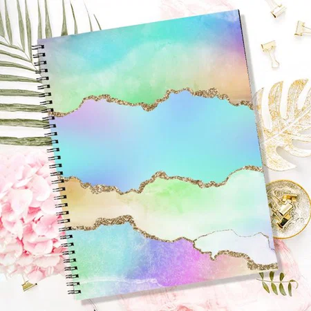 Iridescent Pastel Ombre Marble Customized Photo Printed Notebook