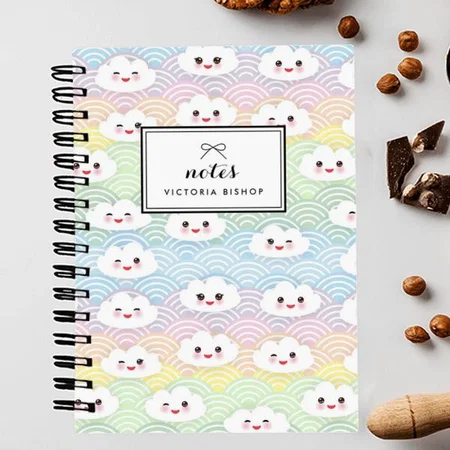 Colorful Pastel Kawaii Clouds Pattern Customized Photo Printed Notebook