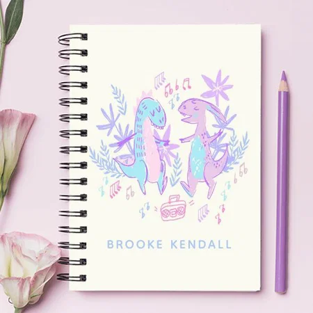 Dancing Dinosaurs Purple Blue Customized Photo Printed Notebook