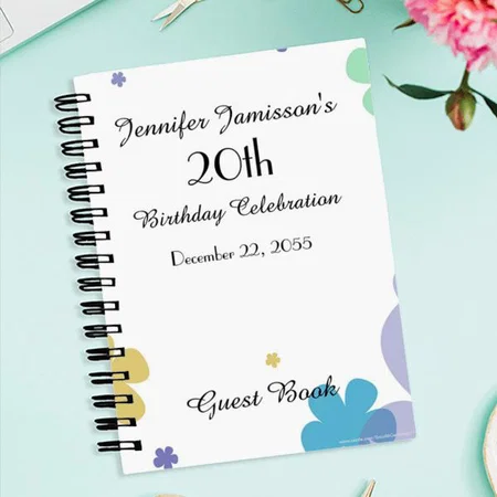 Birthday Party Guest Book, Festive Floral Customized Photo Printed Notebook