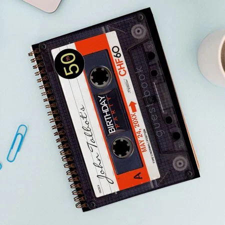 Orange Retro Audiotape Birthday Customized Photo Printed Notebook