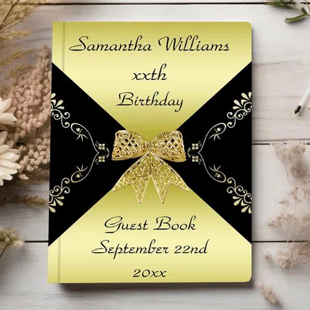 Stylish Gold & Black Decorative Bow Customized Photo Printed Notebook
