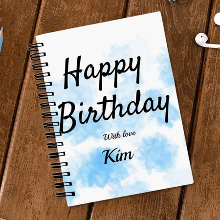 Blue Watercolor Simple Birthday Customized Photo Printed Notebook