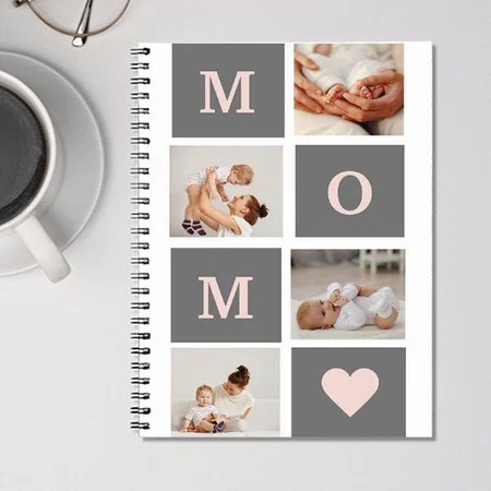 Modern Collage Photo Best Mom Pink & Grey Customized Photo Printed Notebook
