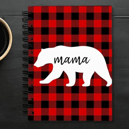 Modern Red Plaid And White Mama Bear Customized Photo Printed Notebook