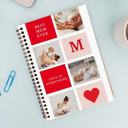 Modern Collage Photo Red & Pink Best Mom Ever Customized Photo Printed Notebook