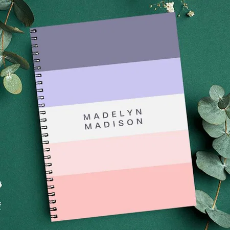 Colorblock Horizontal Stripe Peach & Purple Customized Photo Printed Notebook