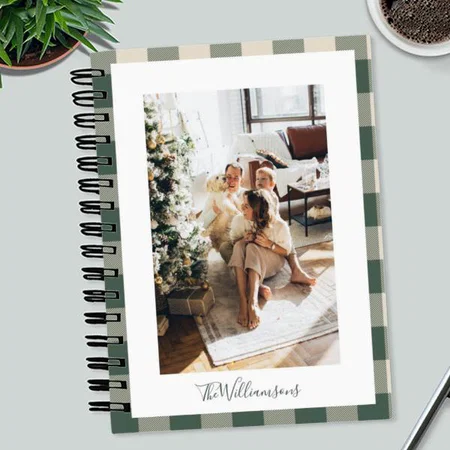 Modern Forest Green Plaid Rustic Photo Customized Photo Printed Notebook