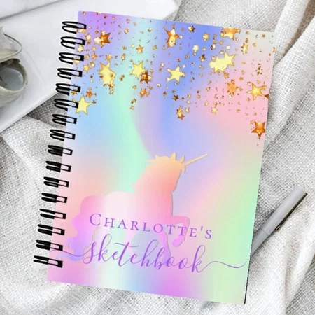 Unicorn Pink Gold Stars Customized Photo Printed Notebook