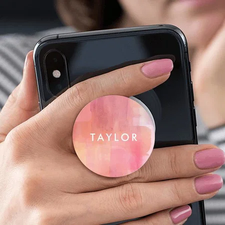 Pink Watercolor Customized Printed Phone Grip Holder Sockets