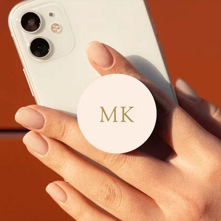Blush Pink Gold Monogram Customized Printed Phone Grip Holder Sockets