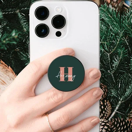 Simple Letter Monogram Peach Customized Printed Phone Grip Holder Sockets