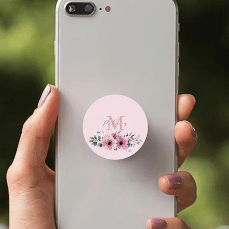 Botanical Chic Blush Pink Watercolor Floral Customized Printed Phone Grip Holder Sockets