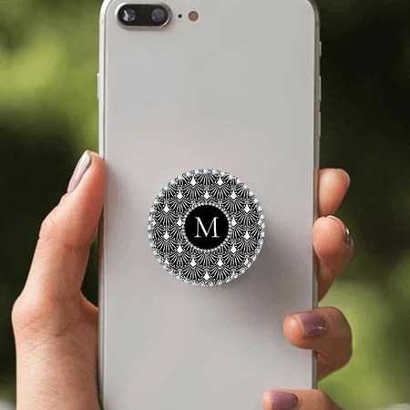 Black and white Art Deco White Diamonds Customized Printed Phone Grip Holder Sockets