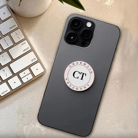 Simple Blush Pink Monogram Customized Printed Phone Grip Holder Sockets