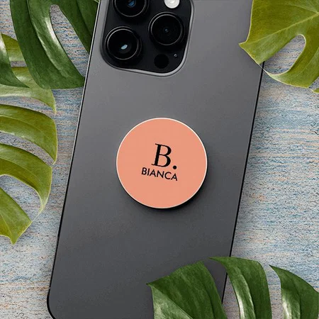 Simple Coral Pink Minimalist Monogram Customized Printed Phone Grip Holder Sockets